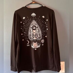 Midnight Hour black cardigan with Planchette design